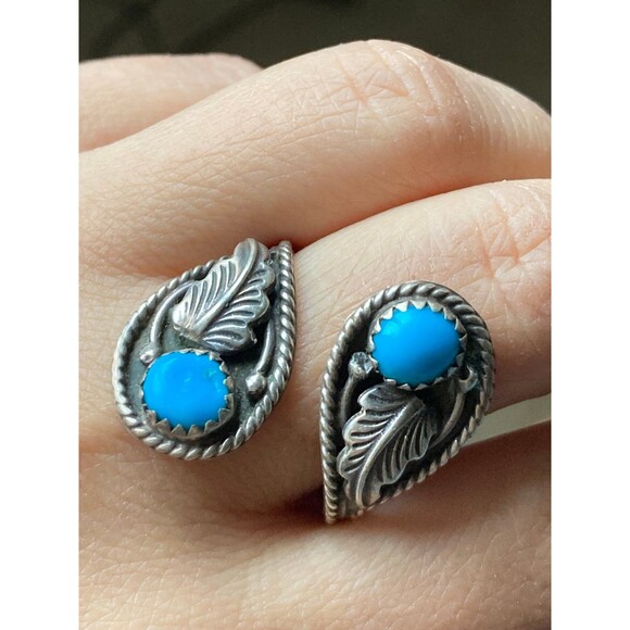 Vintage signed J J sterling silver Turquoise adjustable ring - Picture 3 of 6
